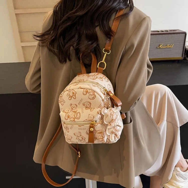 RIVMIND PU Backpack Women's White/Black/Pink/Brown-1