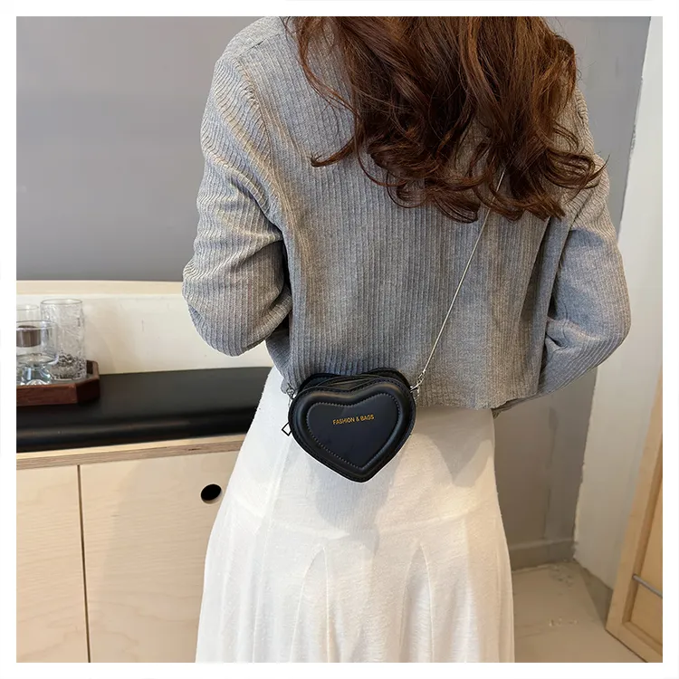 RIVMIND PU Heart Shaped Bag Shoulder Bag Regular Women's White/Silver/Rose Red/Green/Black-29