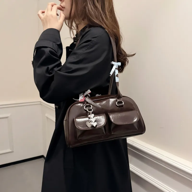 RIVMIND PU Shoulder Bag Women's Black/Coffee/Brown/Red-8