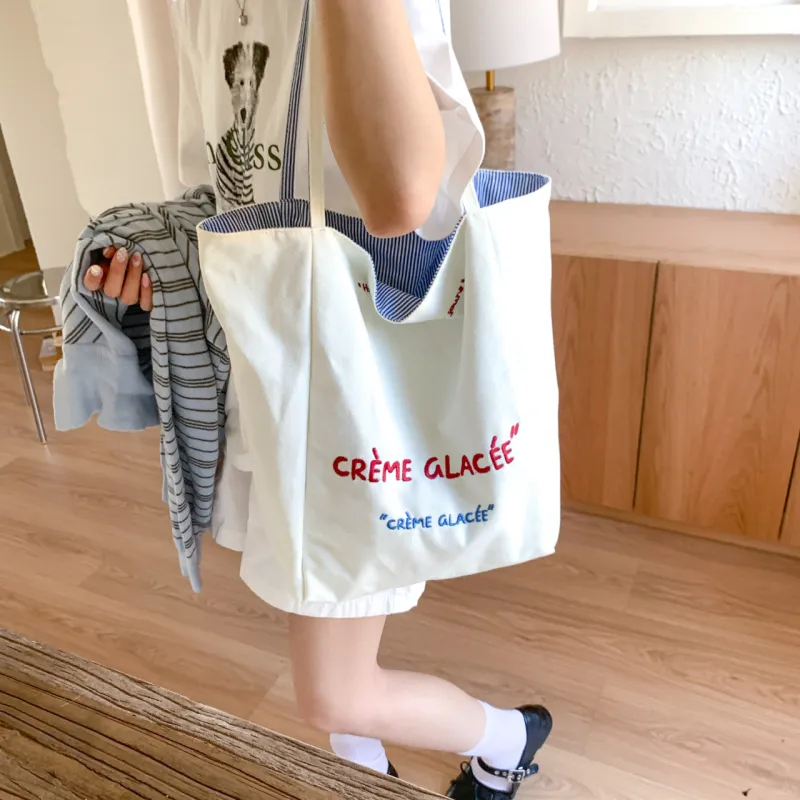 RIVMIND Canvas Tote Bag, Shoulder Bag Regular Women's Blue/Red-4