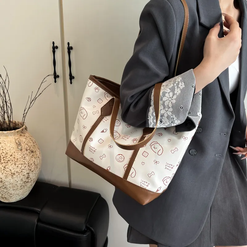 RIVMIND PU Tote Bag, Shopping Bag, Shoulder Bag Women's White/Pink/Brown-2