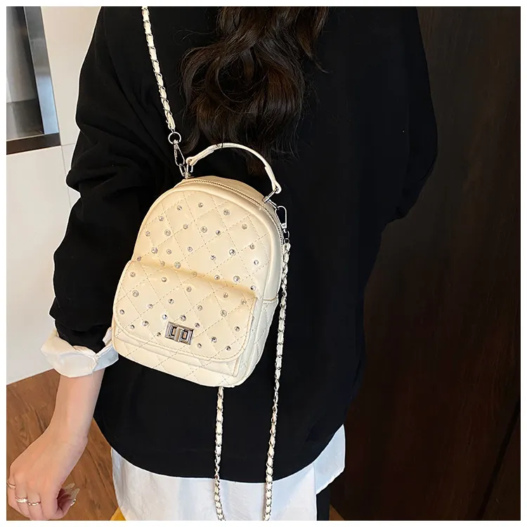 RIVMIND PU Backpack Regular Women's White/Black/Yellow/Pink-3