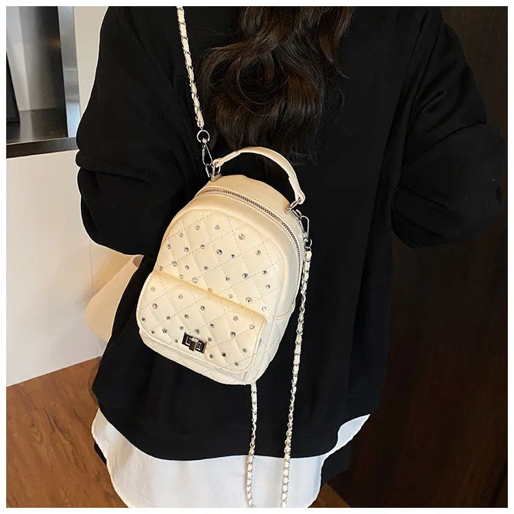 RIVMIND PU Backpack Regular Women's White/Black/Yellow/Pink-2