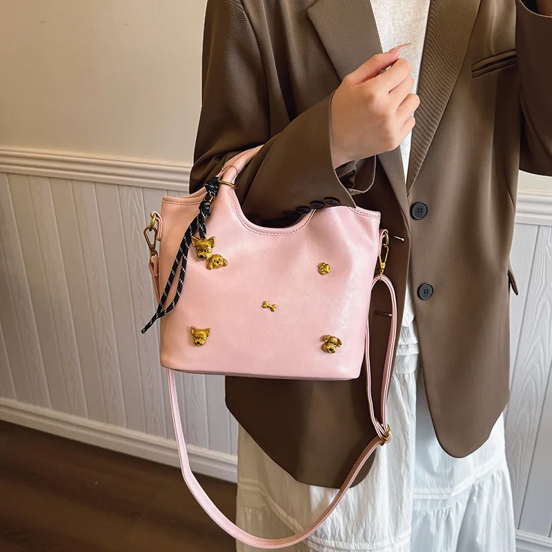 RIVMIND PU Handbag Women's Brown/White/Pink/Black-15