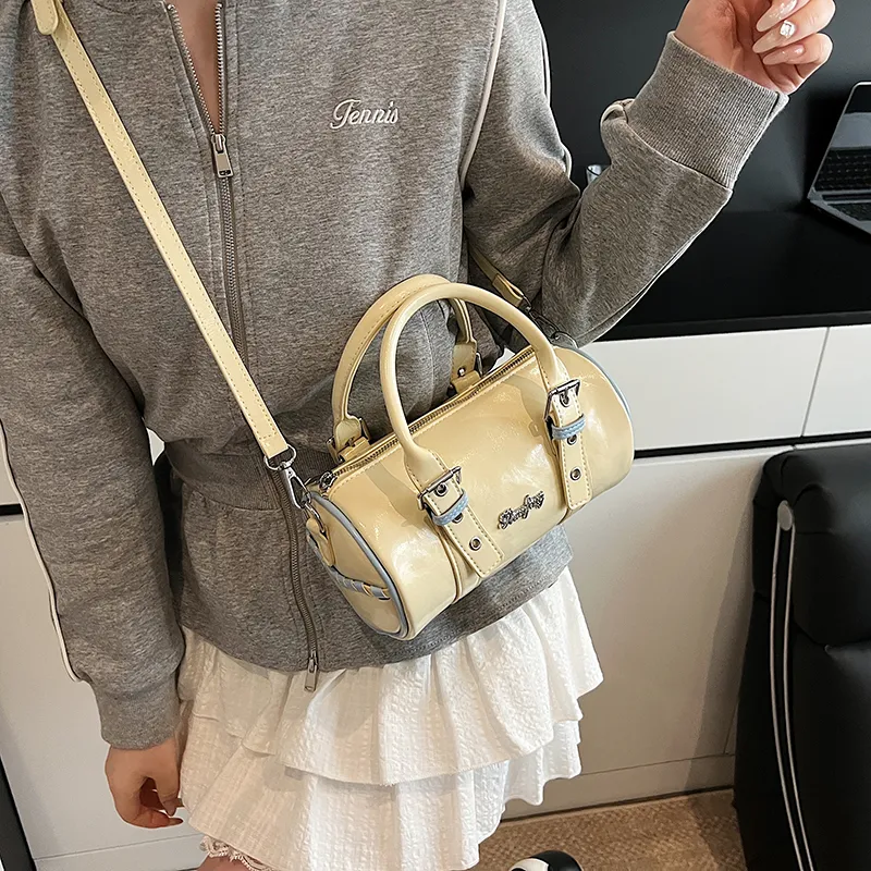 RIVMIND PU Cylinder Bag Handbag Women's Black/White/Yellow/Green-16