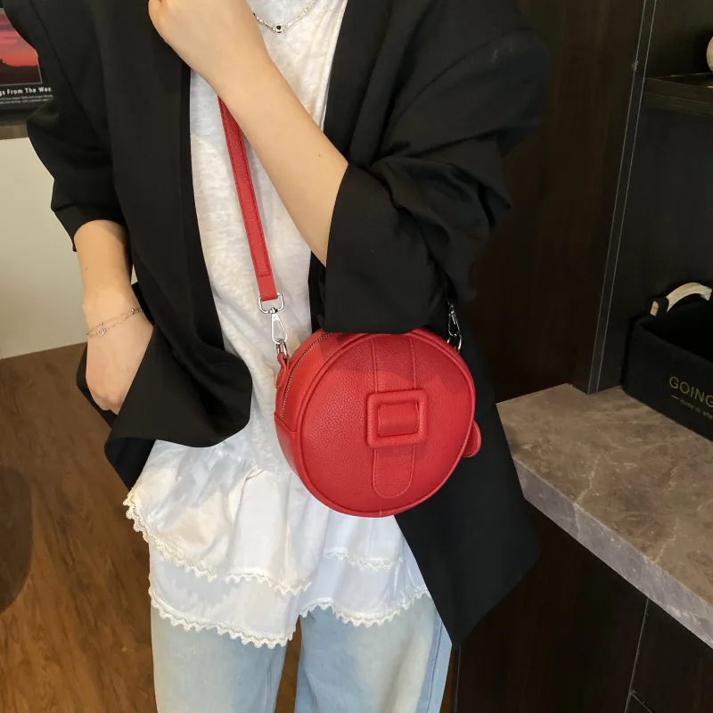 RIVMIND PU Round Bag, Crossbody Bag, Shoulder Bag Women's Red/White/Yellow/Black/Pink-1