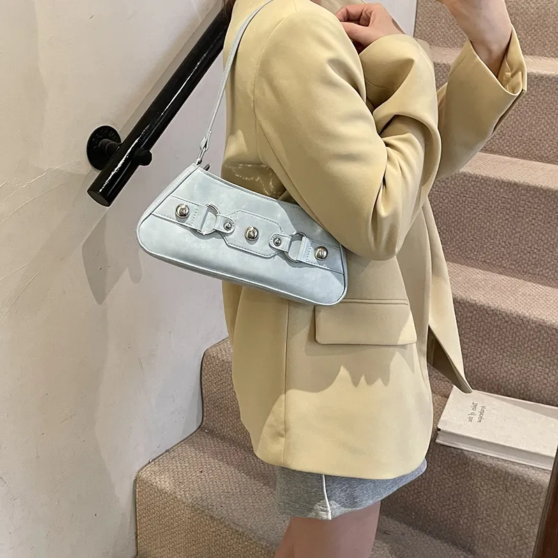 RIVMIND PU Shoulder Bag Women's White/Pink/Blue/Silver/Black/Gray-12
