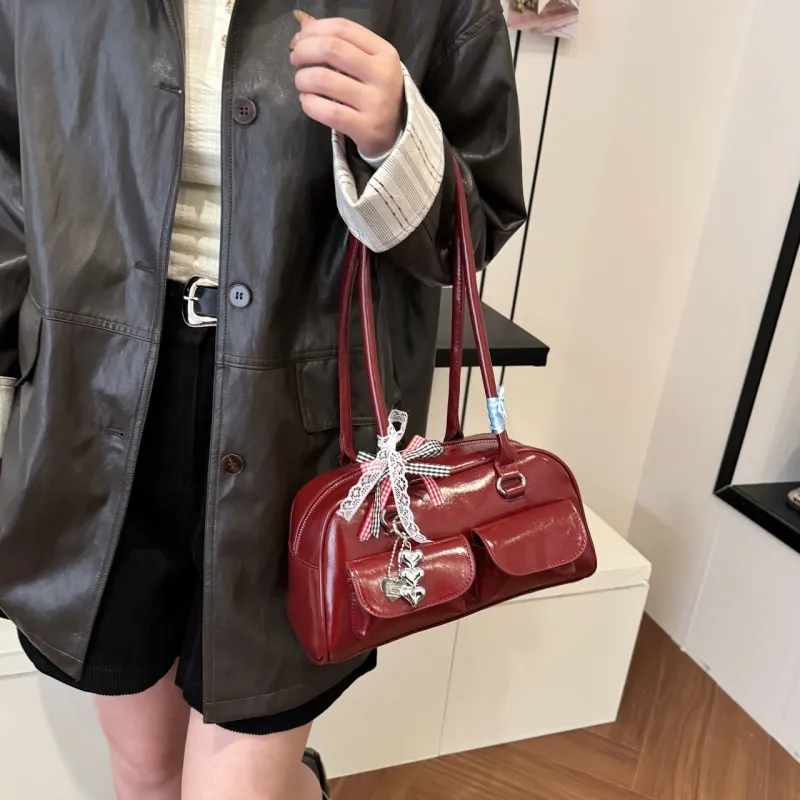 RIVMIND PU Shoulder Bag Women's Black/Coffee/Brown/Red-21
