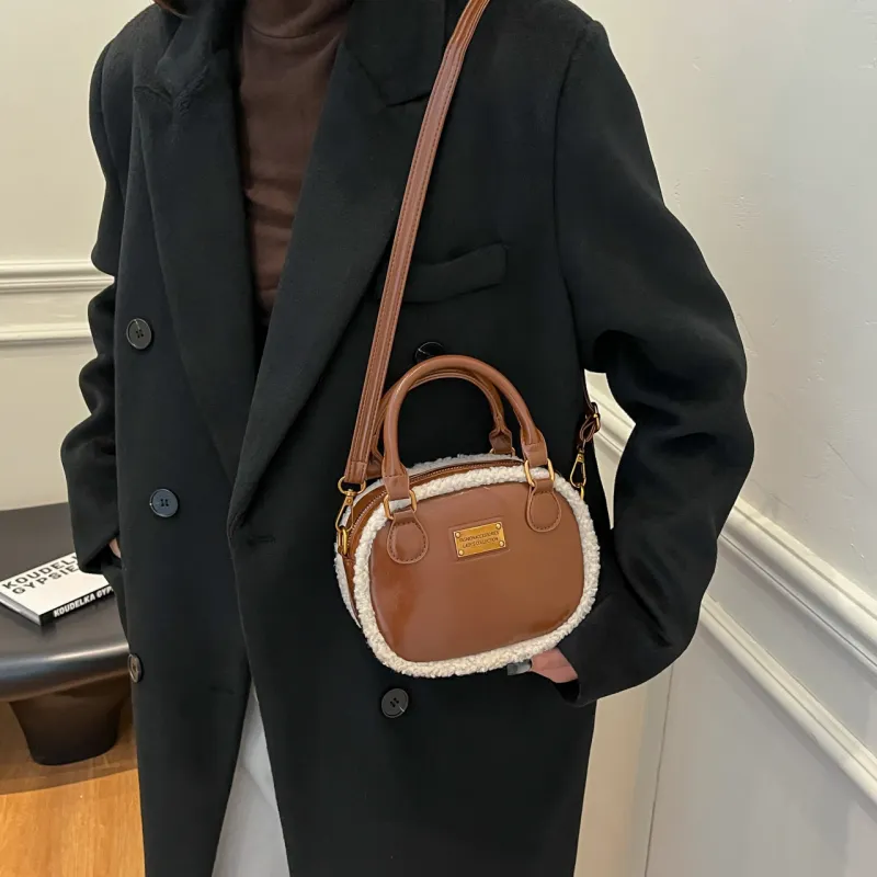 RIVMIND PU Bowling Bag Handbag Women's Black/Coffee/Brown-11