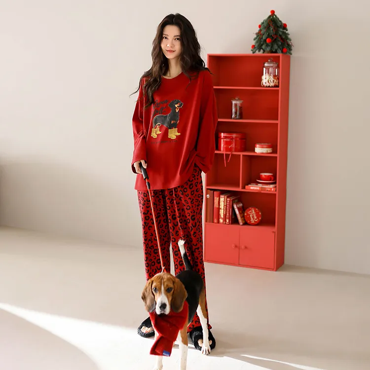 Yue Nei Pajama Set Women's Vintage Red-1