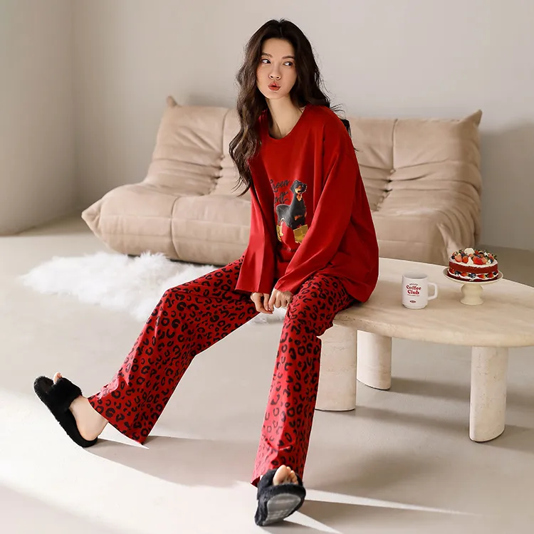 Yue Nei Pajama Set Women's Vintage Red-2