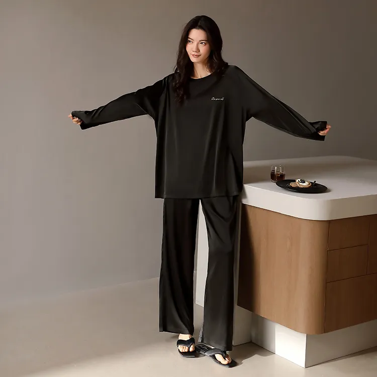 Yue Nei Pajama Set Women's Elegant Black-4