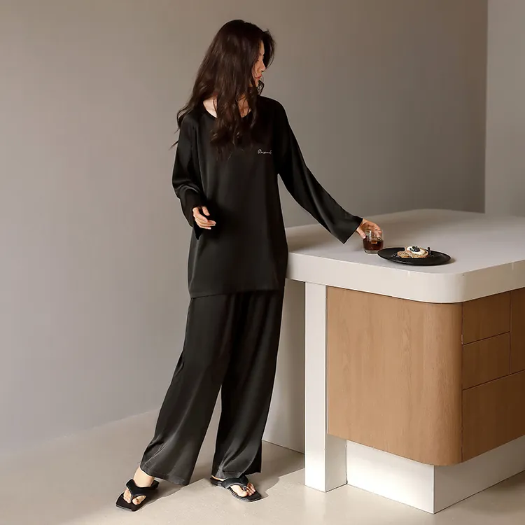 Yue Nei Pajama Set Women's Elegant Black-3
