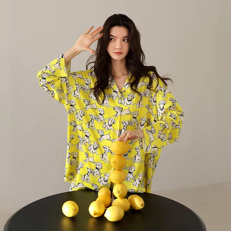 Yue Nei Pajama Set Women's Lemon Yellow-3