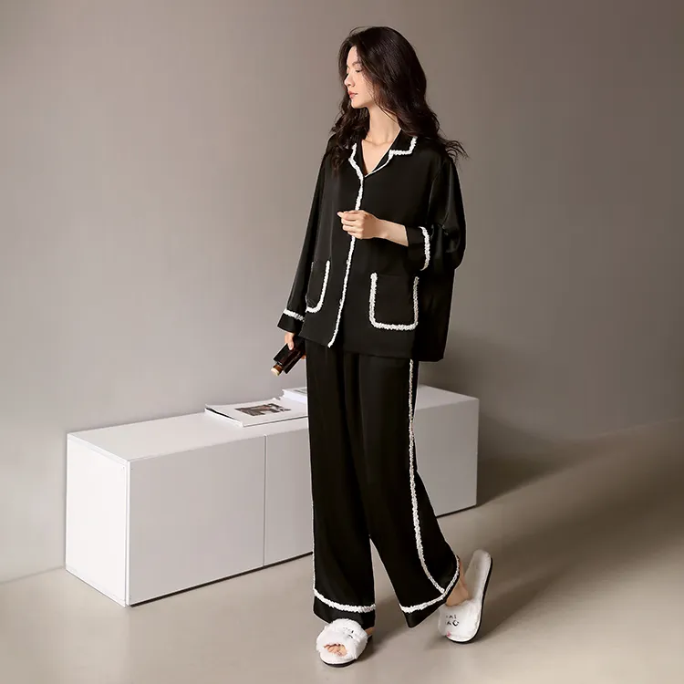 Yue Nei Pajama Set Women's Elegant Black-2