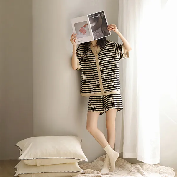Yue Nei Pajama Set Women's Wave Pattern-1