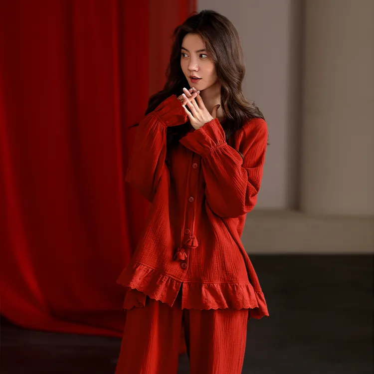 Yue Nei Pajama Set Women's China Red-5