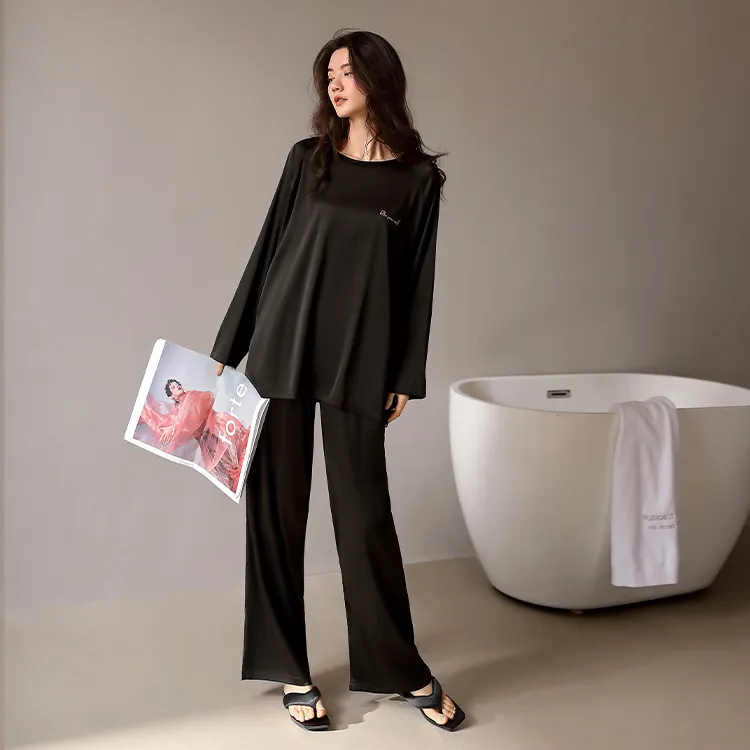 Yue Nei Pajama Set Women's Elegant Black-5