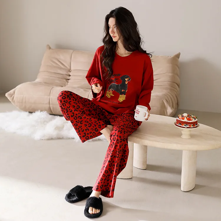 Yue Nei Pajama Set Women's Vintage Red-3