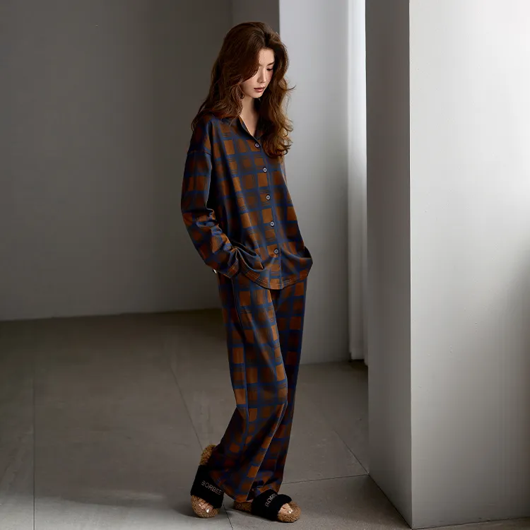 Yue Nei Pajama Set Women's Tan Wood Brown-2