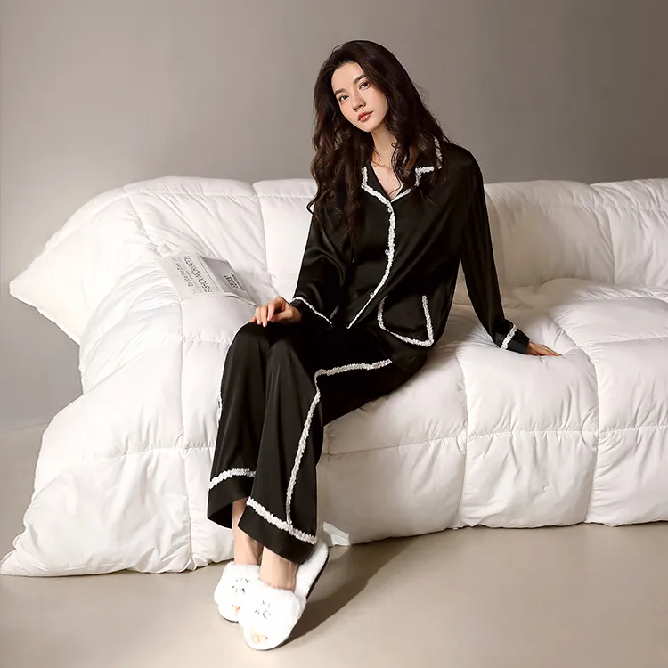 Yue Nei Pajama Set Women's Elegant Black-4