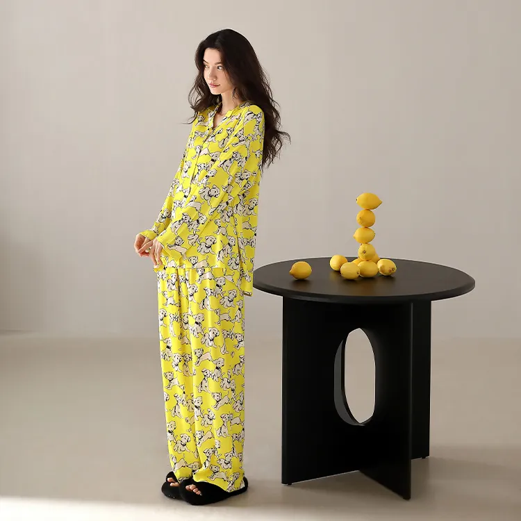 Yue Nei Pajama Set Women's Lemon Yellow-5