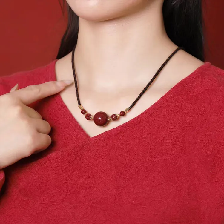 2801 Cinnabar Jade Necklaces Unisex-1