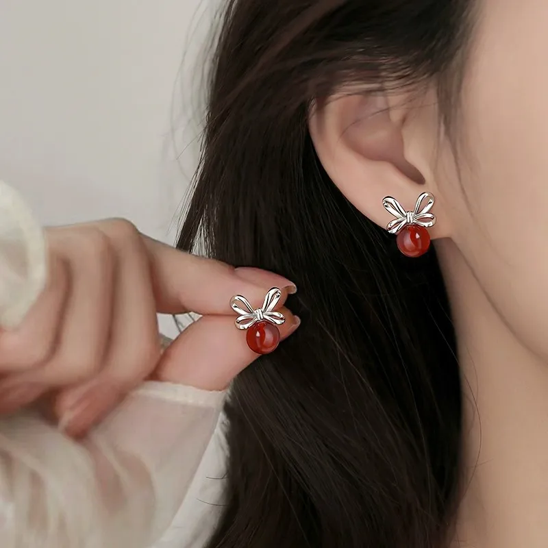 P&N Agate Jade Stud Earrings Women's-1