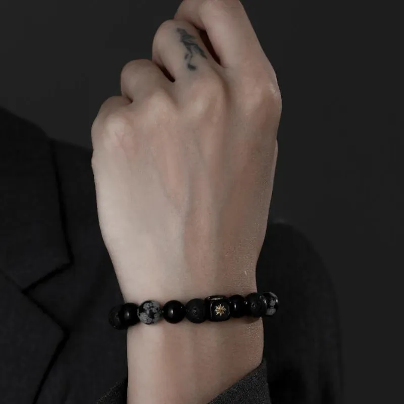 AKAK Jade Bracelets Men Sparkling Star Beaded Bracelet-3