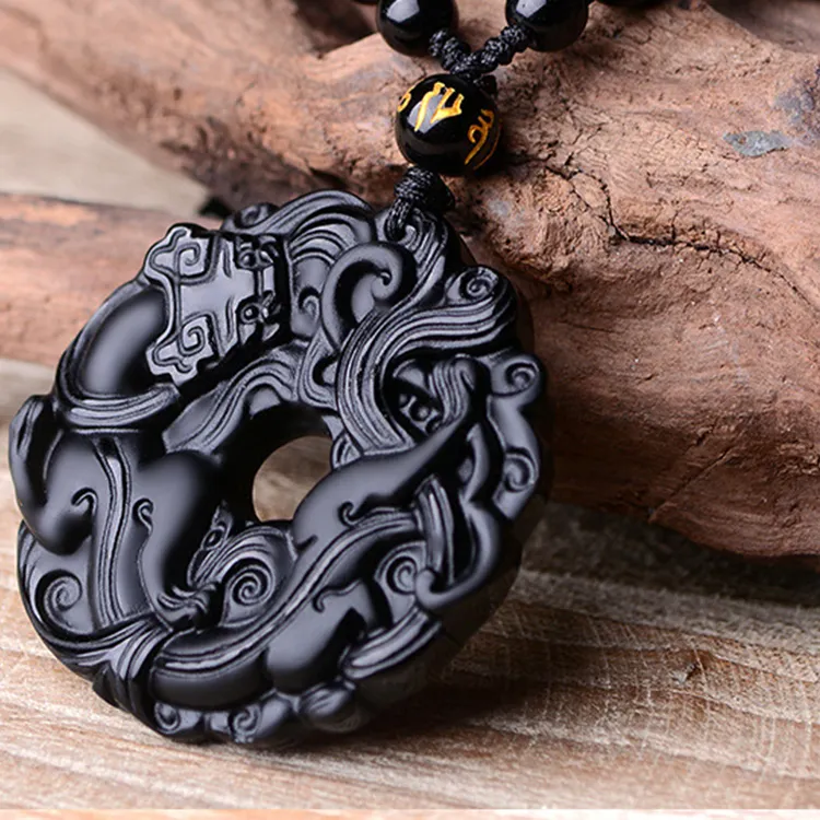 Merci&Merde Obsidian Jade Necklaces Unisex-2