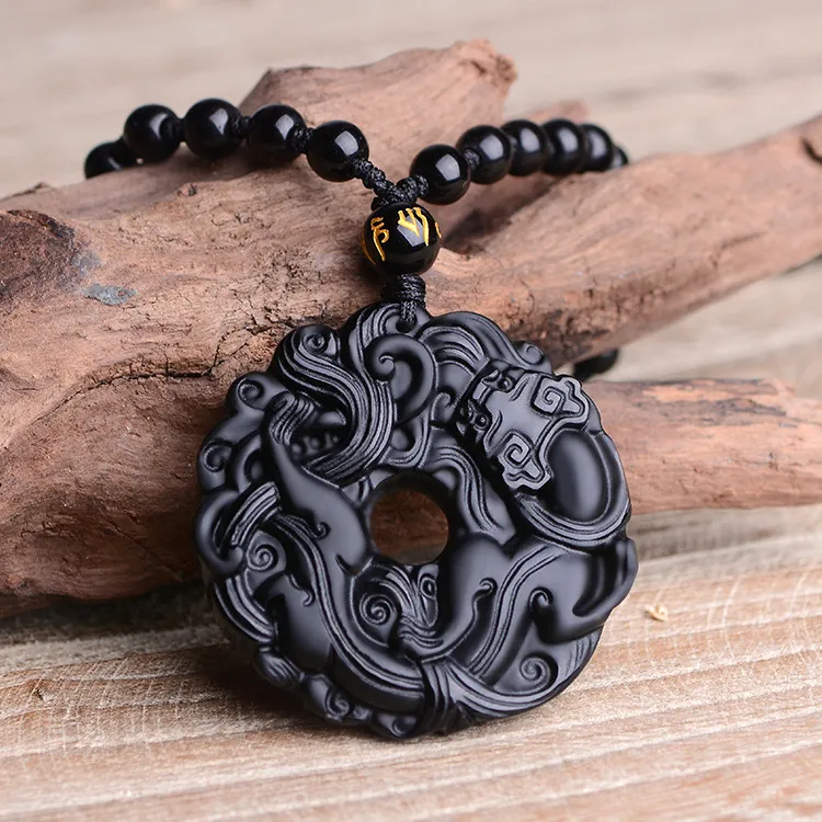 Merci&Merde Obsidian Jade Necklaces Unisex-3