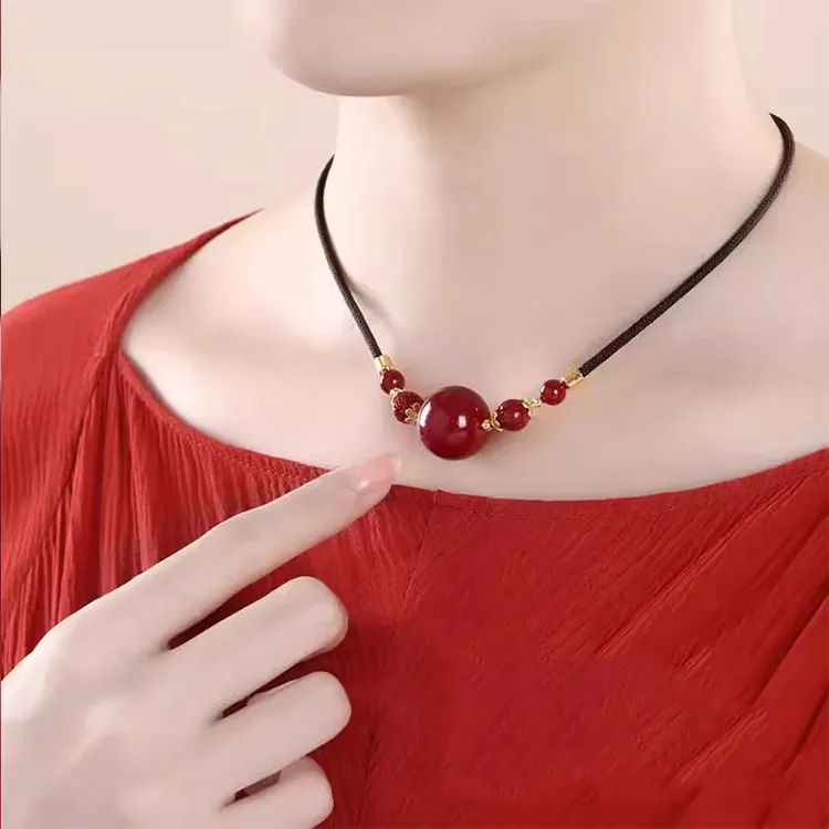 2801 Cinnabar Jade Necklaces Unisex-2