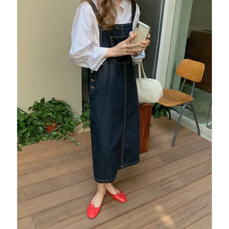 ZWTX STUDIO Denim Long Skirt Women's Dark Blue-6
