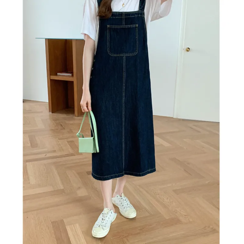 ZWTX STUDIO Denim Long Skirt Women's Dark Blue-4