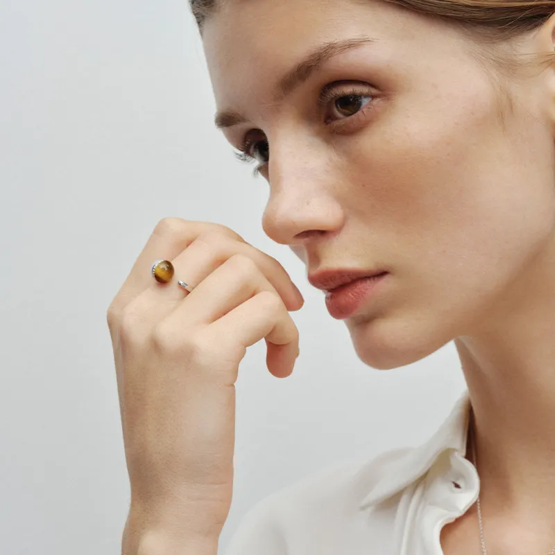 HUSSAIN Tiger's Eye Stone Rings Women's-3