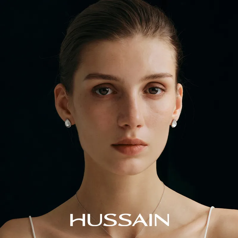 HUSSAIN 925 Sterling Silver Stud Earrings Women's-3