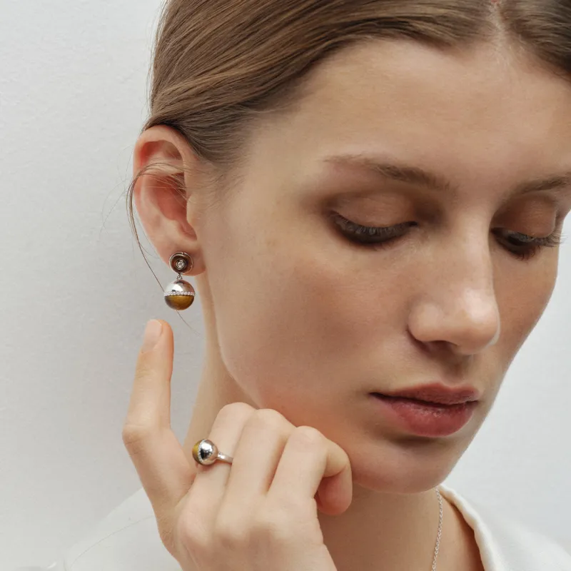 HUSSAIN Tiger's Eye Stone Earrings Women's-1