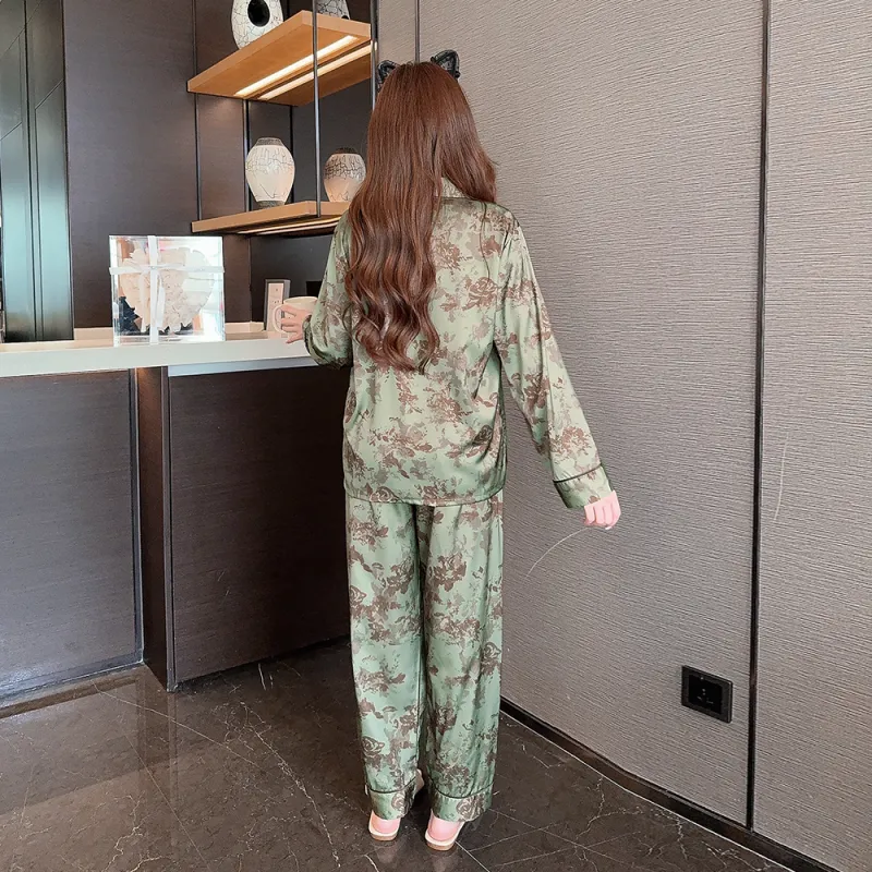 Gongdie Pajama Set Women's Vintage Green-5