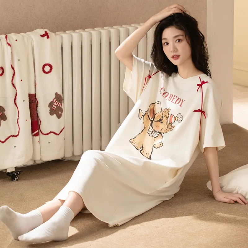Gongdie x GANBEIXIAOGOUCHAHUA,LIANMINGKUAN Nightgown Women's Apricot-1