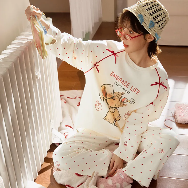 Gongdie x GANBEIXIAOGOUCHAHUA,LIANMINGKUAN Pajama Set Women's Apricot-1