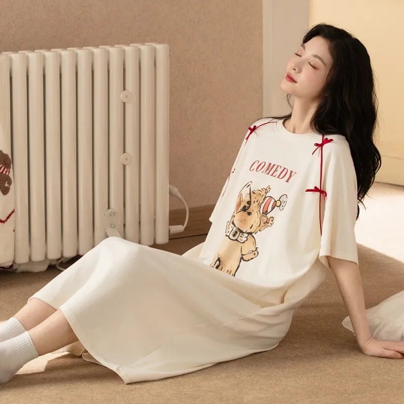 Gongdie x GANBEIXIAOGOUCHAHUA,LIANMINGKUAN Nightgown Women's Apricot-4