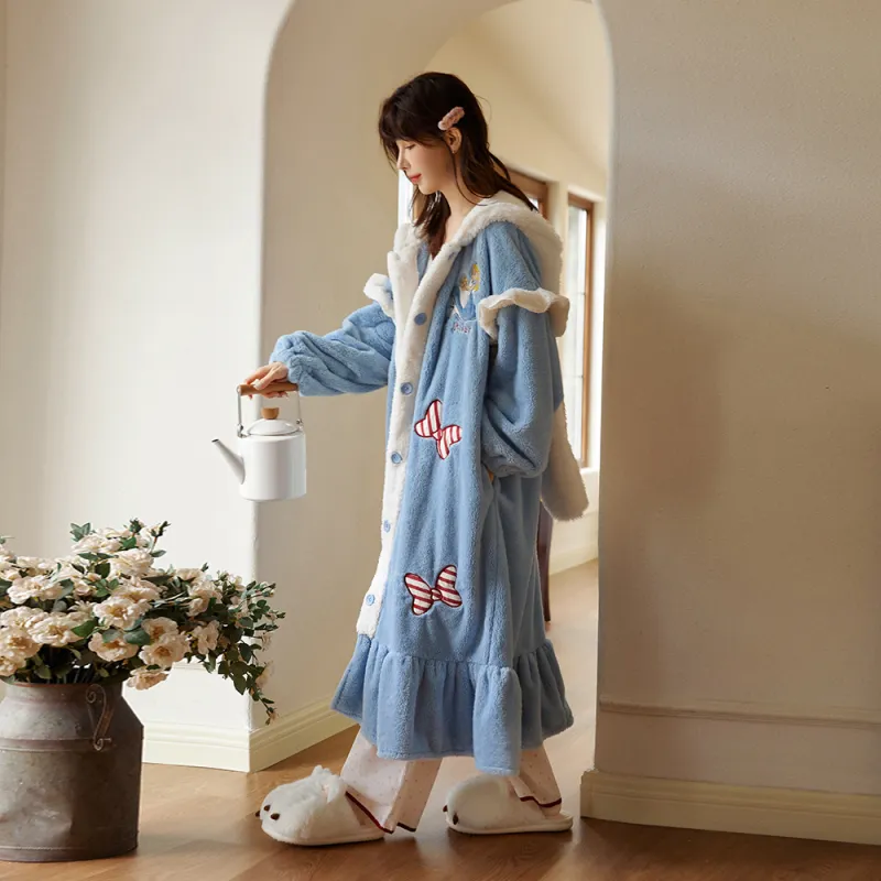 Gongdie x Disney Bath Robes Women's Blue-3