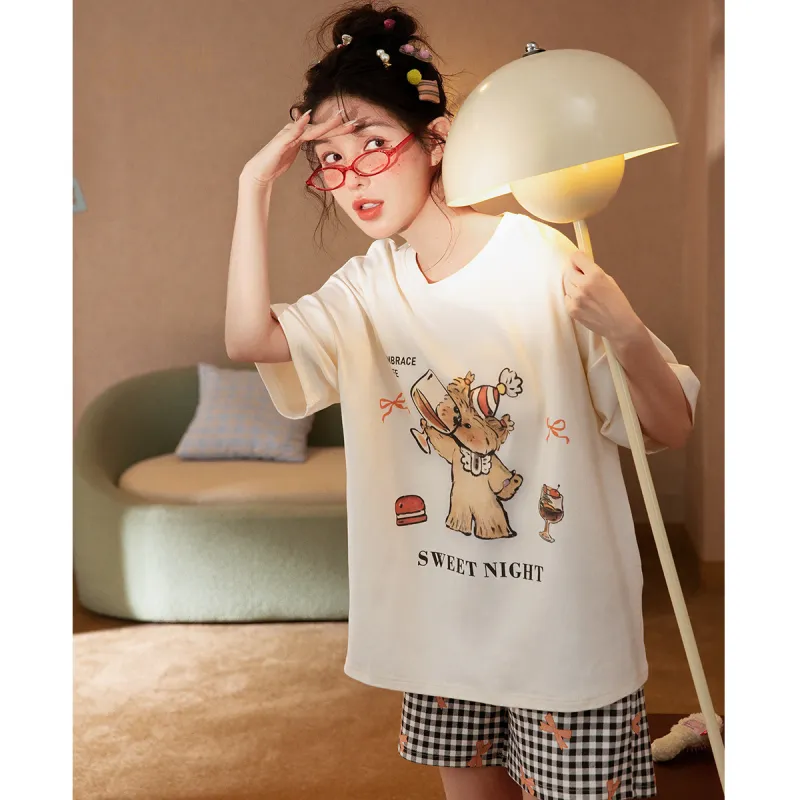 Gongdie x GANBEIXIAOXIONGCHAHUA LIANMINGKUAN Pajama Set Women's Apricot-2