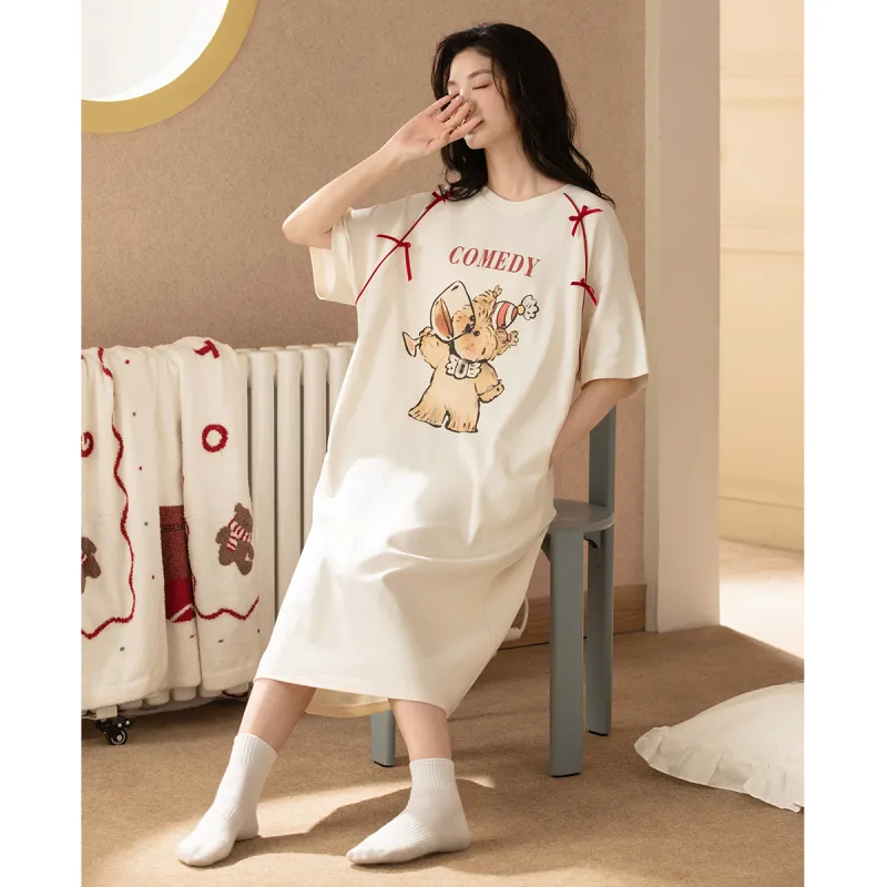 Gongdie x GANBEIXIAOGOUCHAHUA,LIANMINGKUAN Nightgown Women's Apricot-2