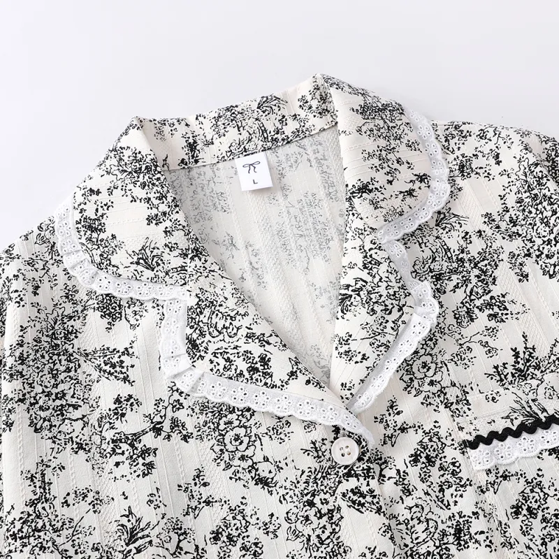 Gongdie Pajama Set Women's Black White-2