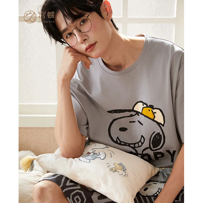Gongdie x SNOOPY/, Pajama Set Men's Gray, Gift Box Set-5