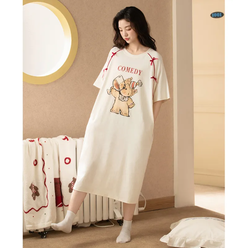 Gongdie x GANBEIXIAOGOUCHAHUA,LIANMINGKUAN Nightgown Women's Apricot-3
