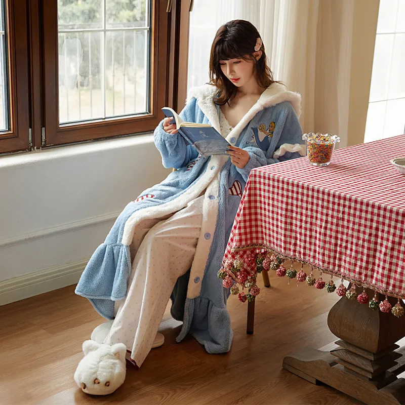 Gongdie x Disney Bath Robes Women's Blue-4