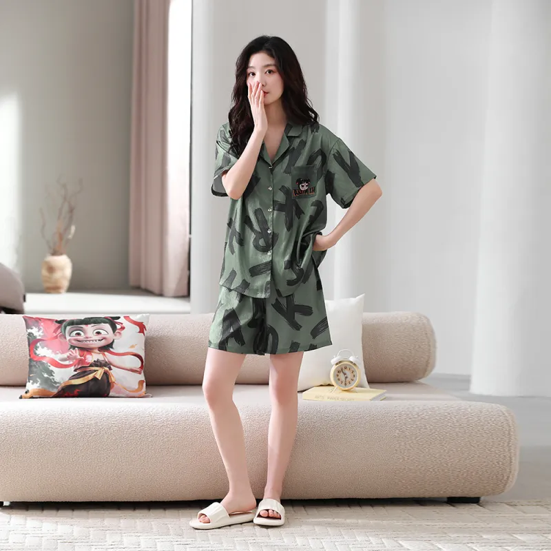Gongdie x NEZHA,LIANMINGKUAN Pajama Set Unisex Green-5