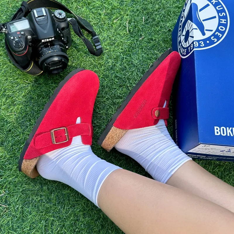 Boku Cork Sole Abrasion Resistant Slip Resistant Closed Toe Slippers Unisex Red-7